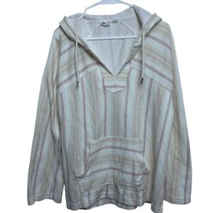Roxy Womens Striped Baja Hoodie Pullover Cream Pink Coastal Beachy Medium Boho
